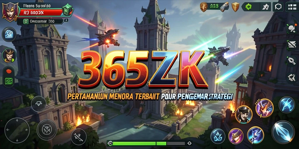 Tampilan gameplay seru dalam 365ZK yang menampilkan menara pertahanan.