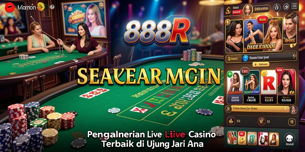 Screenshot gameplay 888R menampilkan dealer dan pemain dalam suasana Live Casino.
