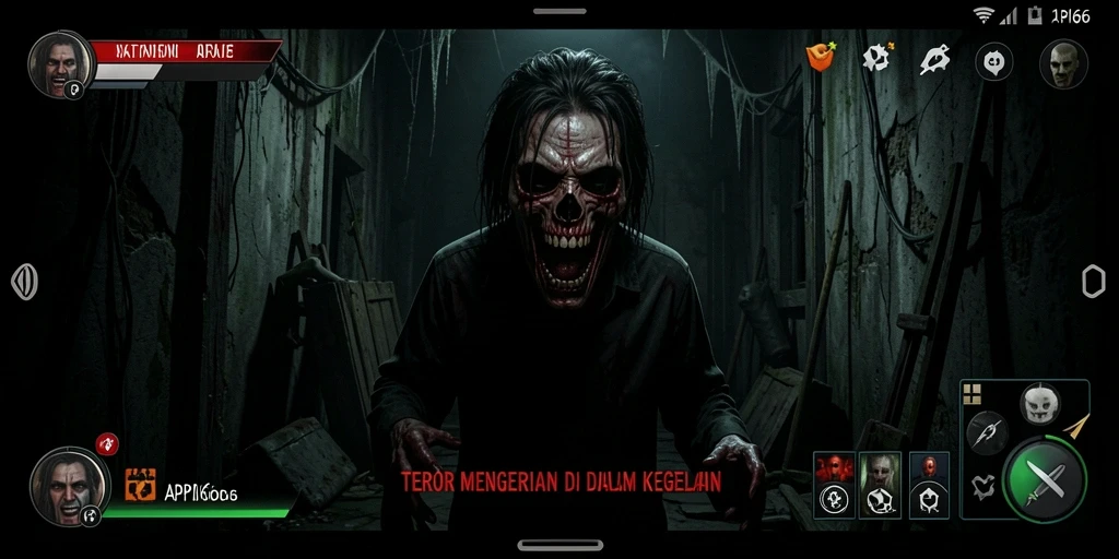 Gameplay mencekam di dunia gelap API66 dengan efek suara menakutkan.