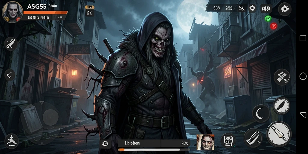 Screenshot gameplay mencekam dari ASG55 dengan monster menyeramkan.