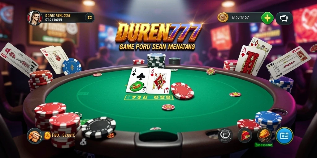 Screenshot gameplay DUREN777 dengan suasana poker yang menegangkan.