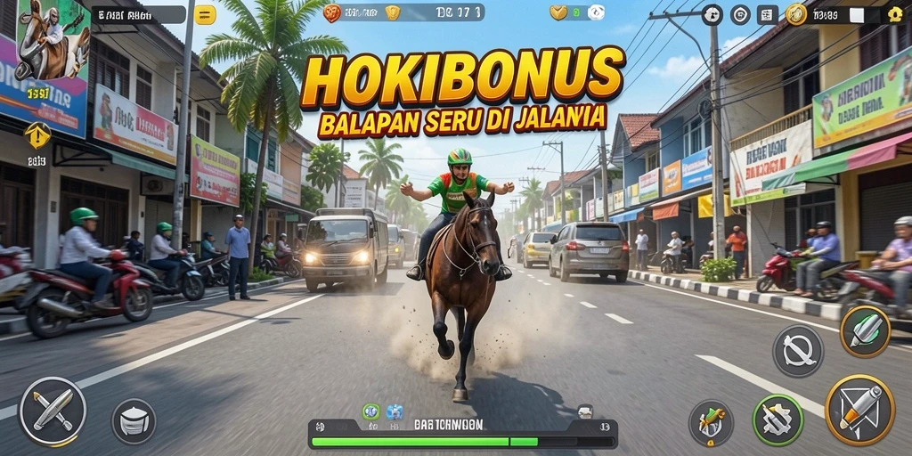 Screenshot HOKIBONUS menampilkan momen balapan yang mendebarkan.