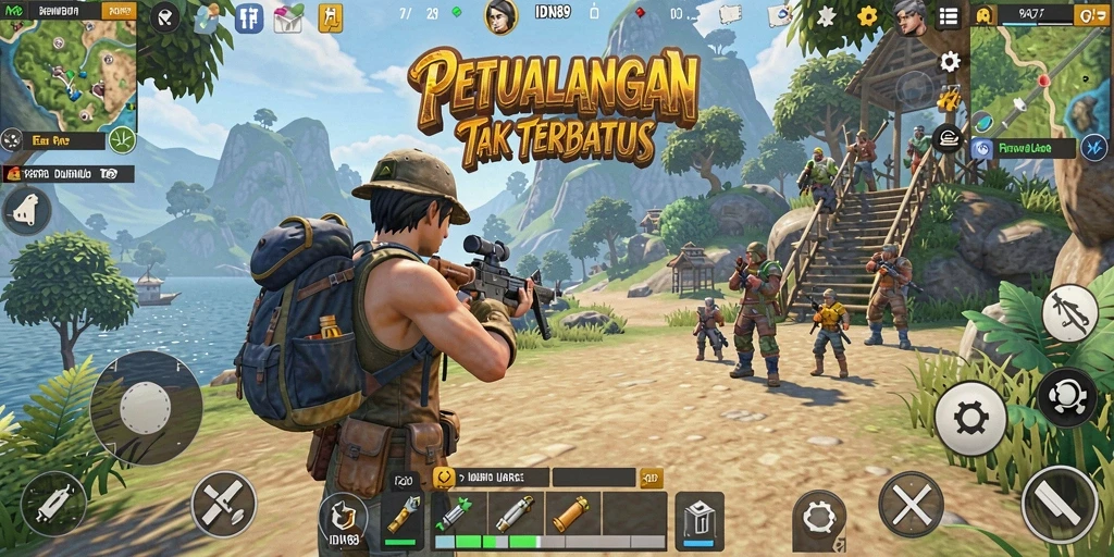 Screenshot gameplay IDN89 yang menampilkan dunia terbuka yang luas.