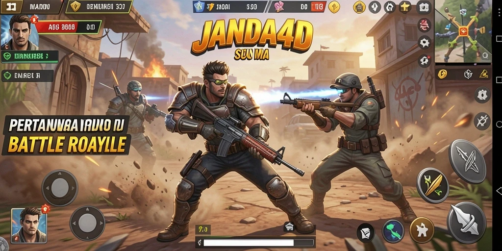 Screenshot JANDA4D menampilkan aksi seru permainan Battle Royale.