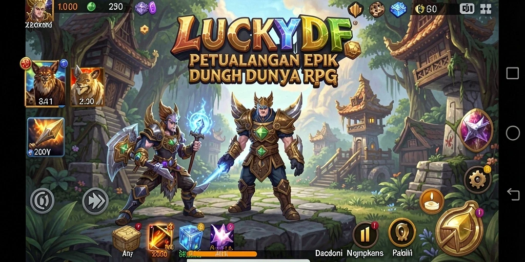 Screenshot gameplay LUCKYDF yang menunjukkan pertarungan seru di dunia RPG.
