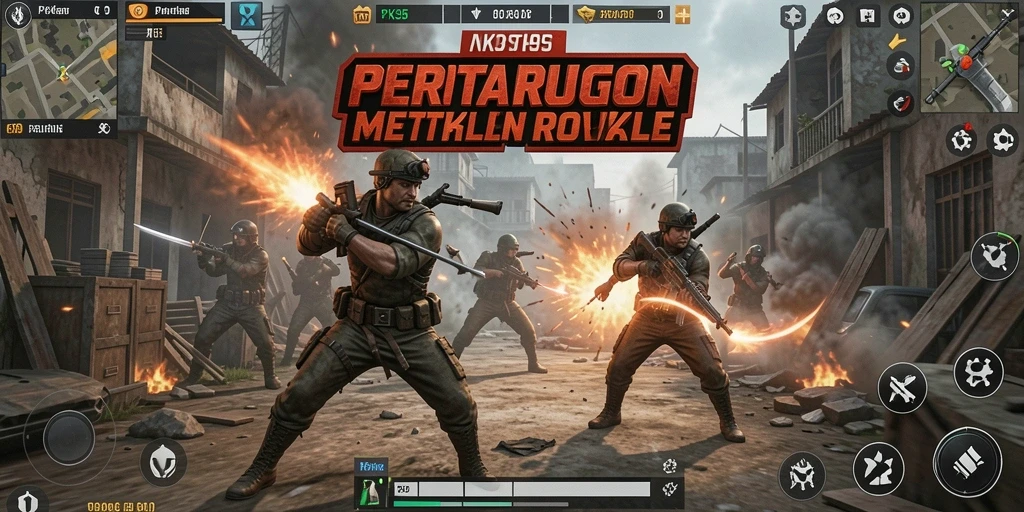 Tampilan gameplay PK95 dengan aksi pertempuran mendebarkan dalam Battle Royale.