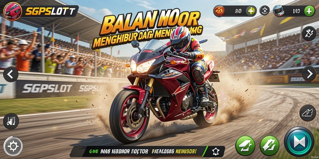 Screenshot gameplay SGPSLOT dengan balapan motor yang mendebarkan.