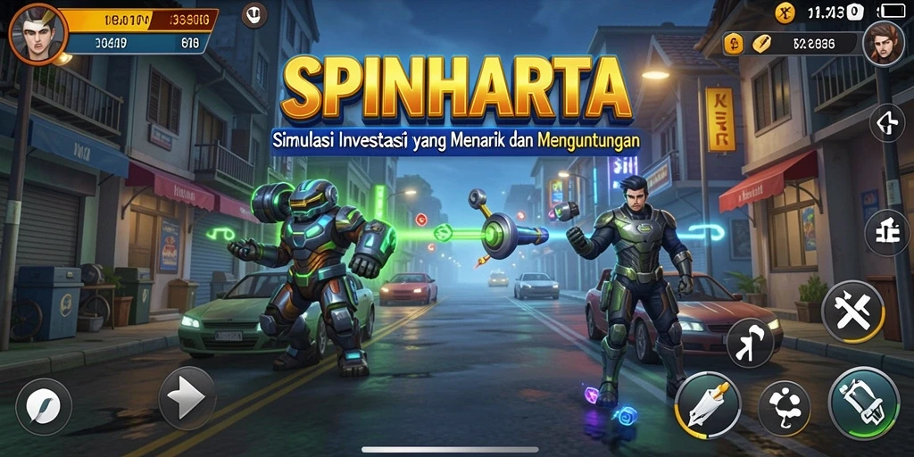 Tampilan gameplay SPINHARTA yang menarik dan mendidik.
