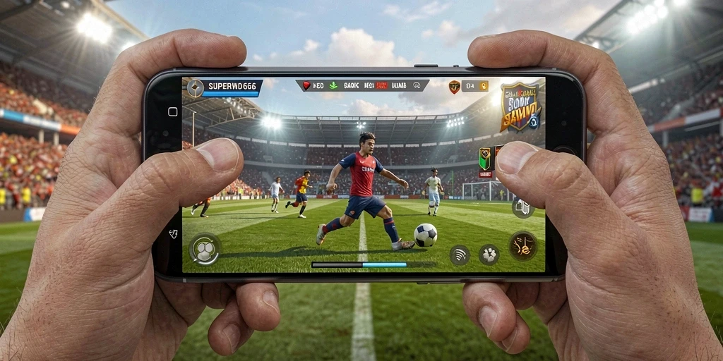 Screenshot SUPERWD666 menampilkan aksi seru di lapangan sepak bola.